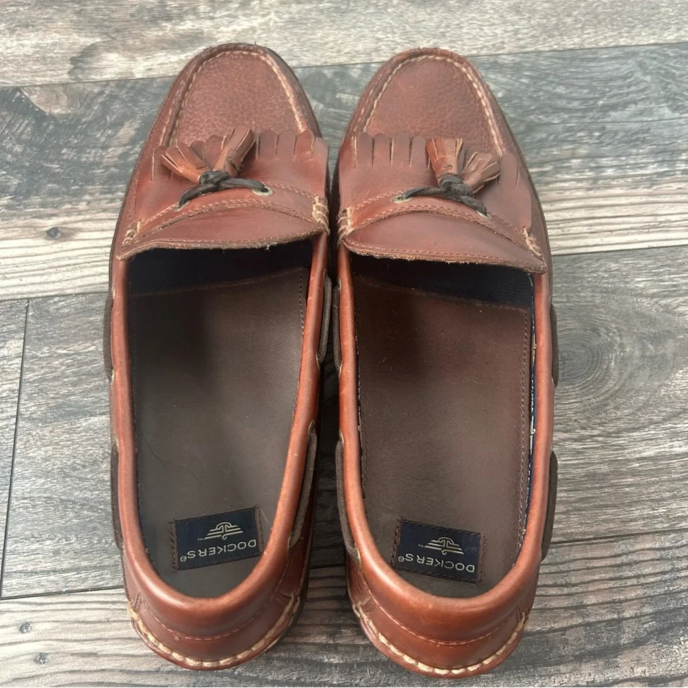 Dockers Men's Brown Leather Slip On Loafers Tassels Kiltie Size 13